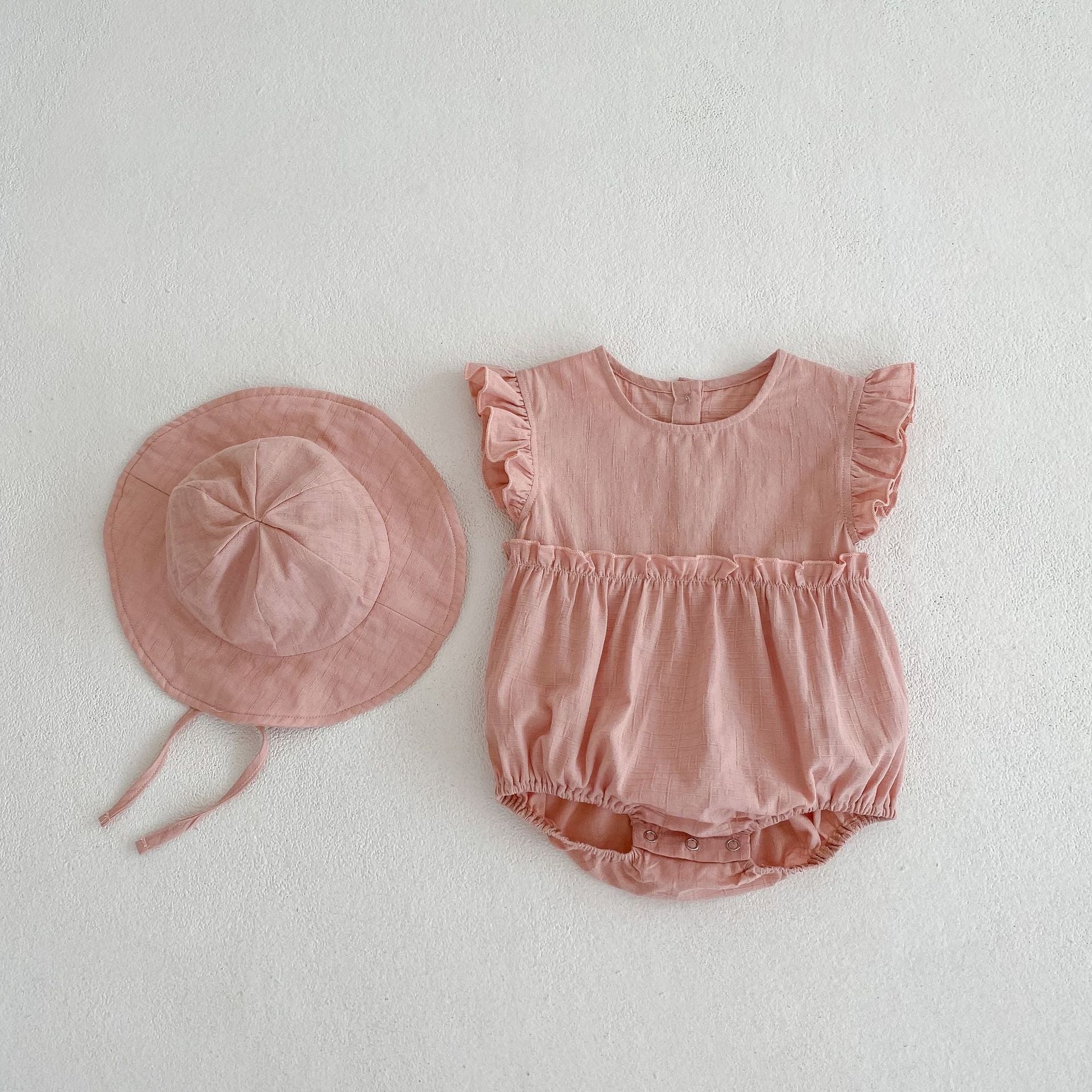 Baby Girl Solid Color Summer Romper with Hat