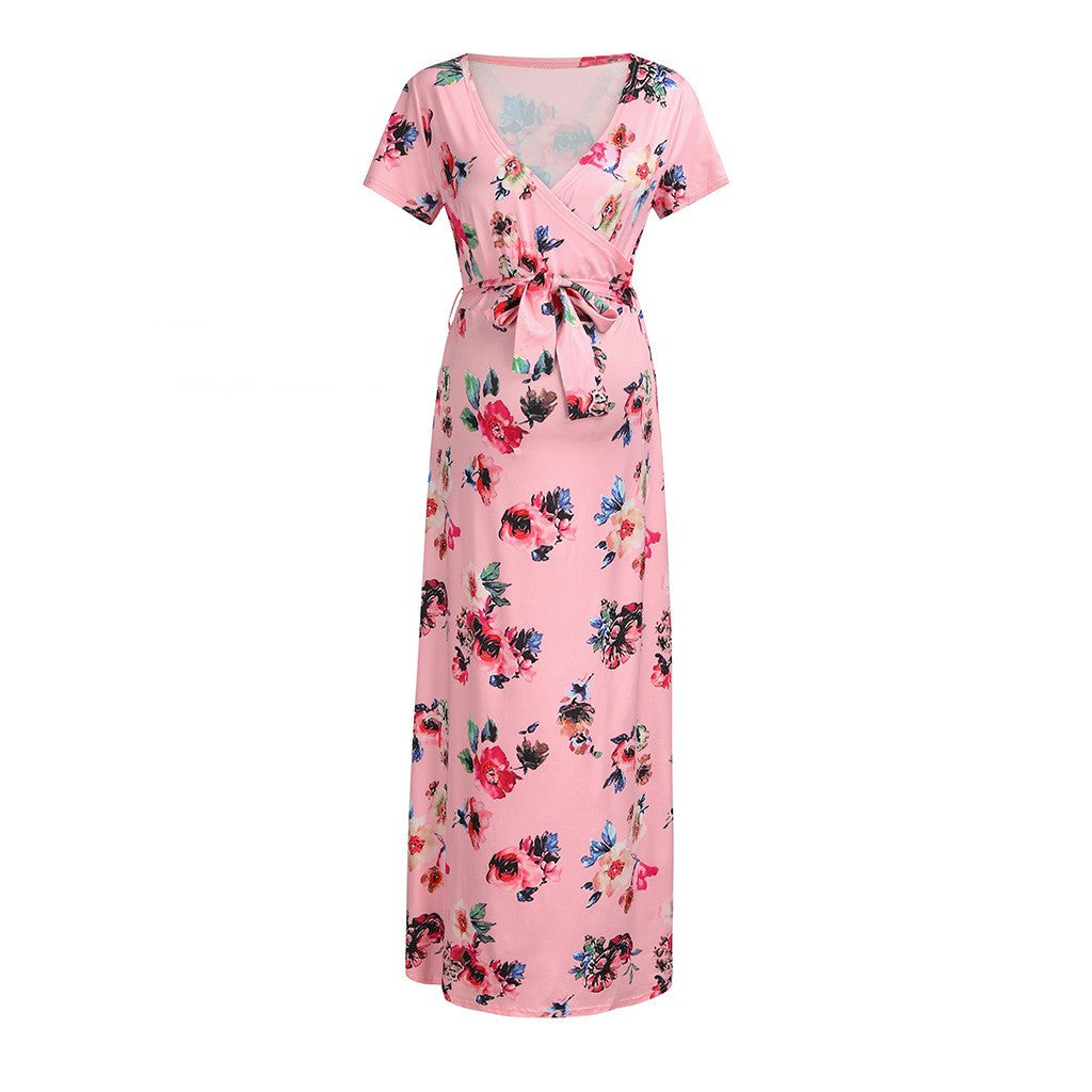 pregnant-woman flowery long summer dress