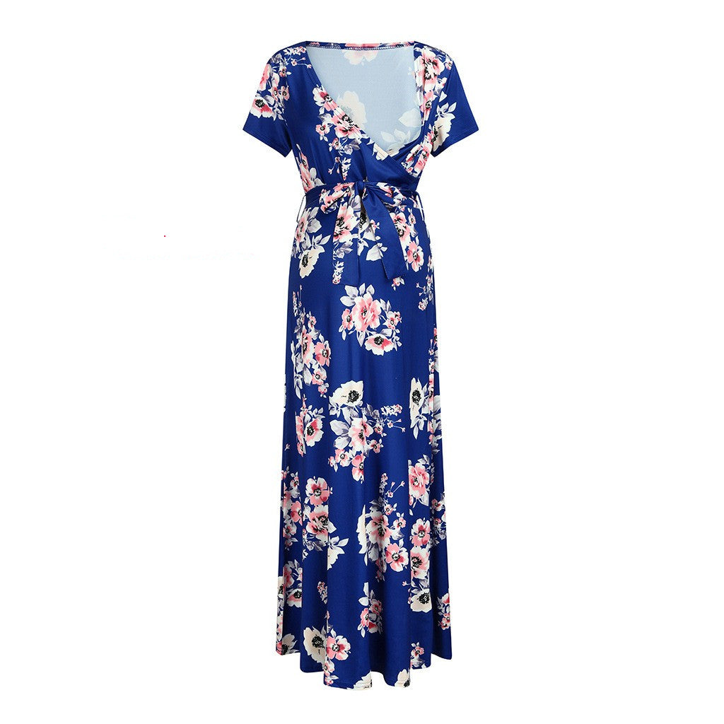 pregnant-woman flowery long summer dress