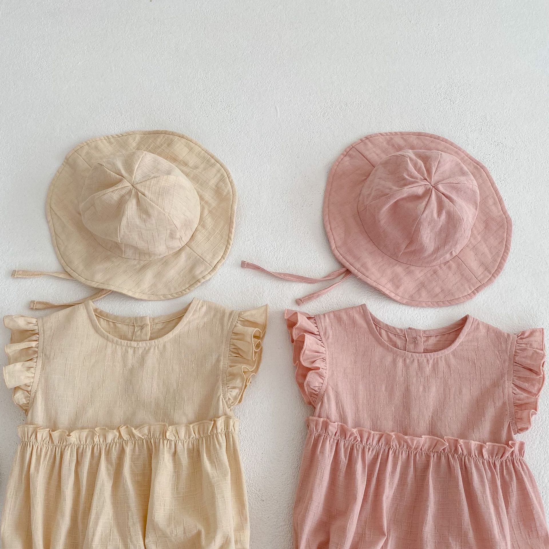 Baby Girl Solid Color Summer Romper with Hat