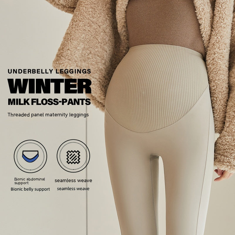 Fleece-lined High-waist Belly Supporting Maternity Pants