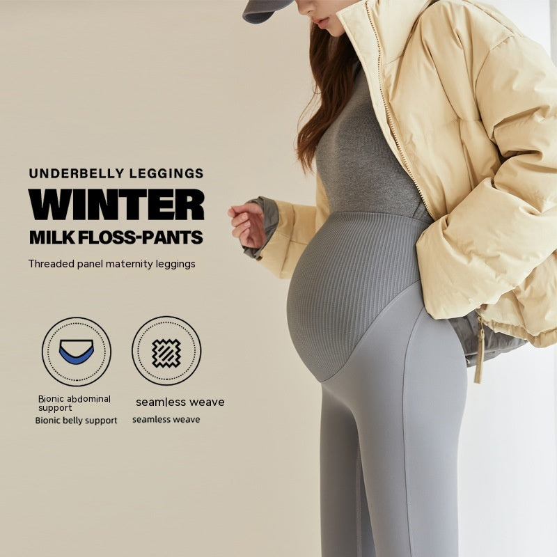 Fleece-lined High-waist Belly Supporting Maternity Pants