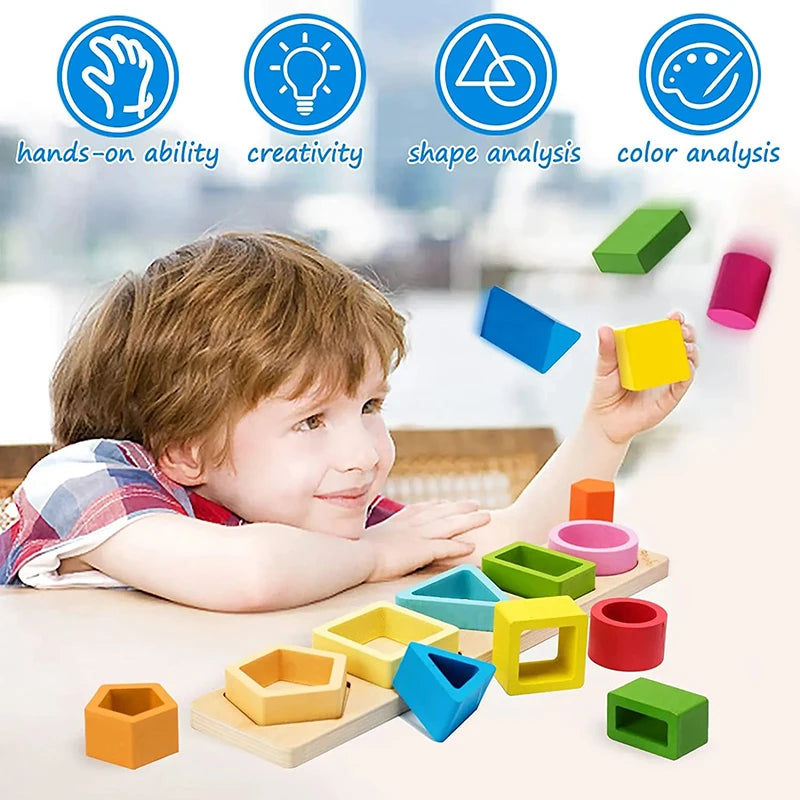 Wooden Geometric Stacked Shape Toys