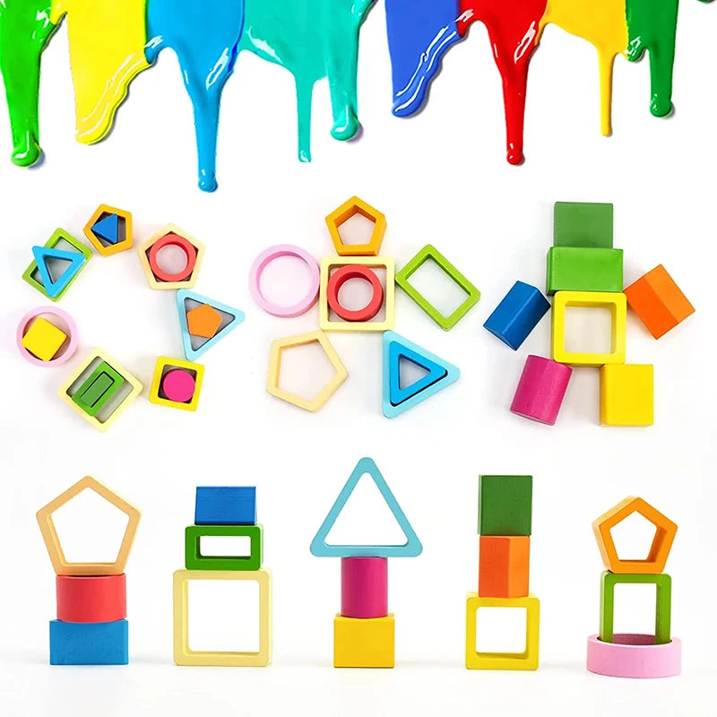 Wooden Geometric Stacked Shape Toys