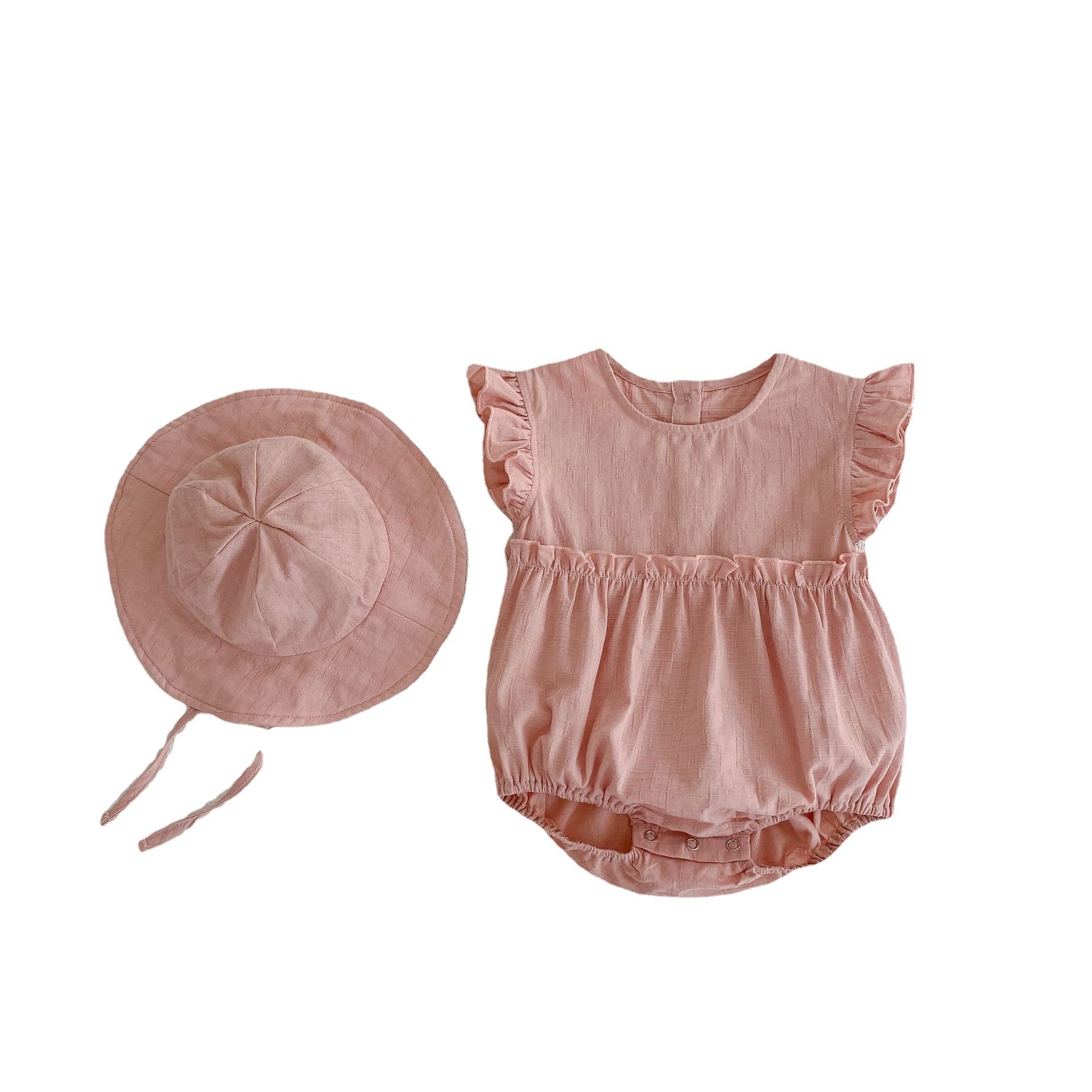 Baby Girl Solid Color Summer Romper with Hat