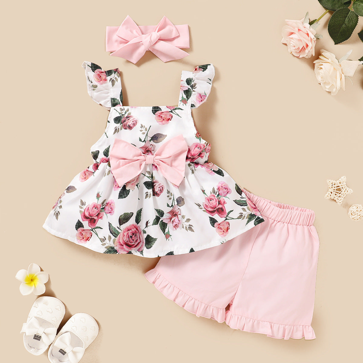 Baby Girl  Flowery Set with Hairband